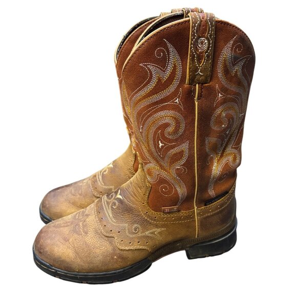 Justin Western Boots Brown Leather Size 7 - Picture 1 of 11